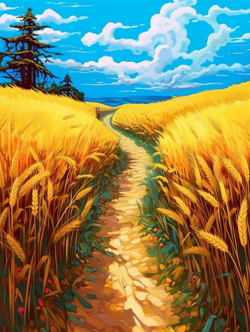 丰收季节的麦子麦穗和蓝天白云插画,插画/手绘图,插画/手绘图库,插画/手绘图下载,插画/手绘